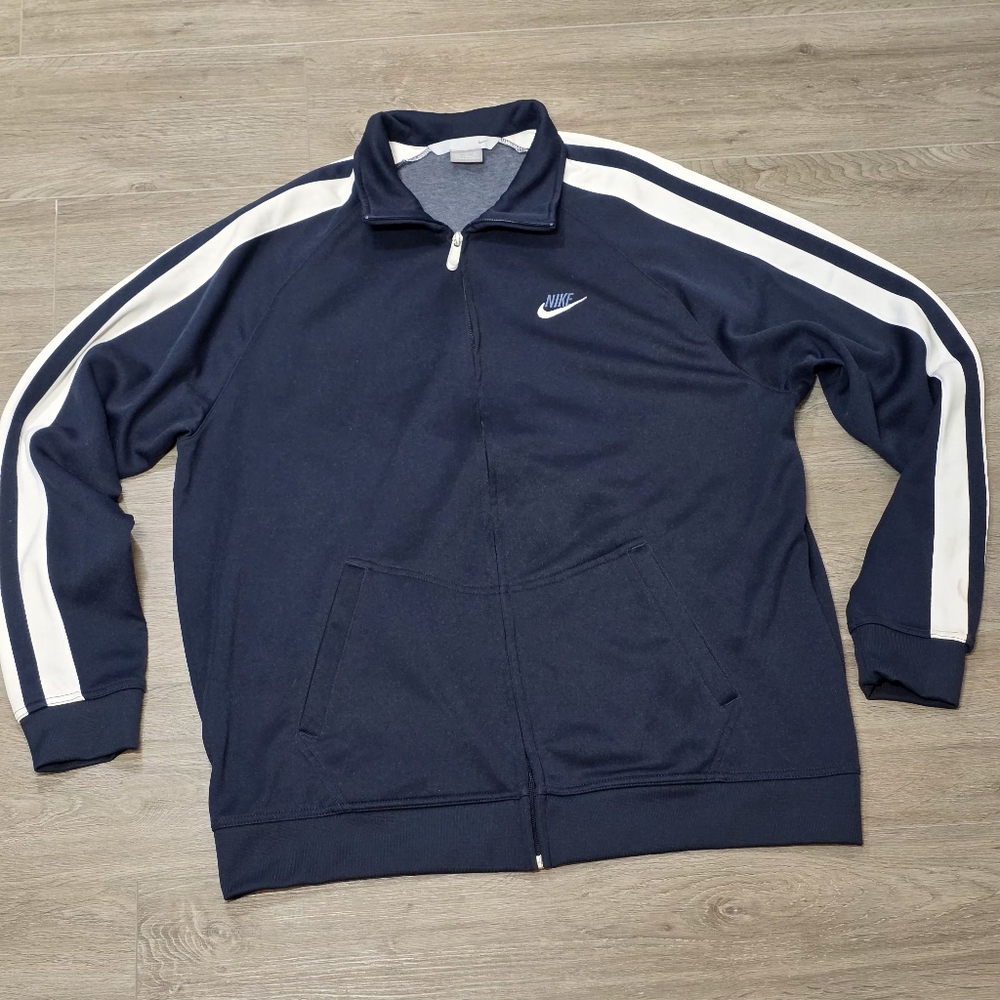 Vintage 90's -Y2K Nike Silver Tag Striped Full Zip Track Jacket Mens Sz XXL Blue